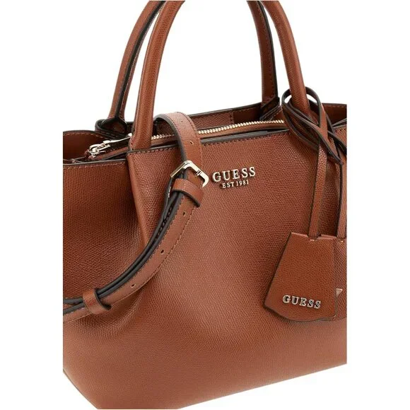 Amorette Girlfriend Satchel Cognac Eco Faux Leather Zipper Bag with Gold Hardwar